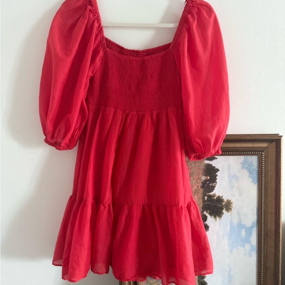 Red Puff Sleeve Dress - Picture 5 of 6